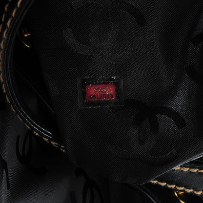 Chanel Leather Contrast Stitch Surpique Shopping Tote Black 7 of 7