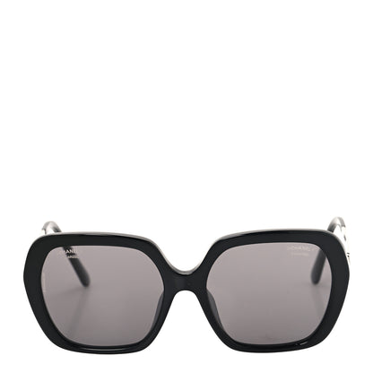 Chanel Acetate Polarized Square CC Heart Sunglasses 5521 Black White 2 of 8