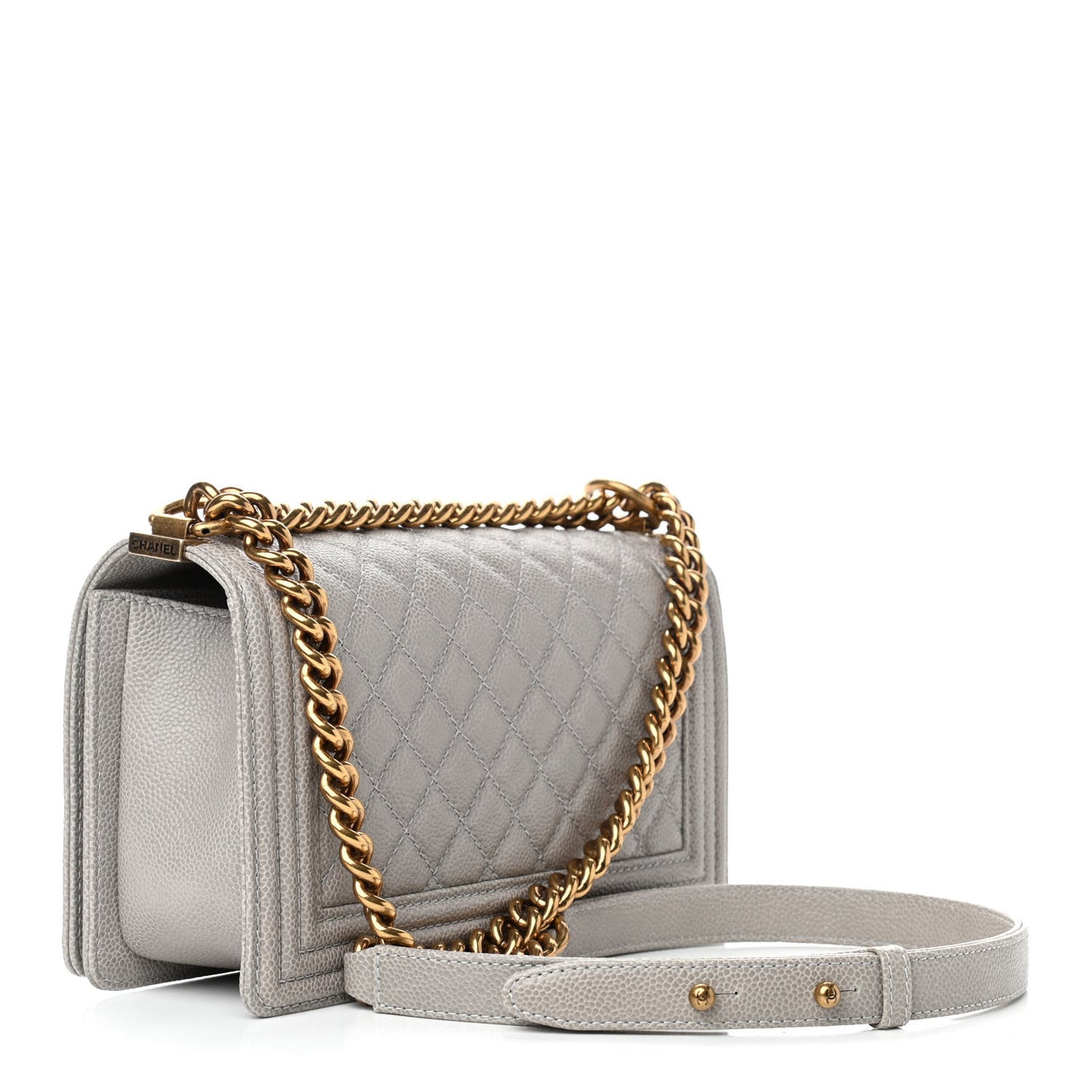 Caviar Quilted Medium Boy Flap Light Grey