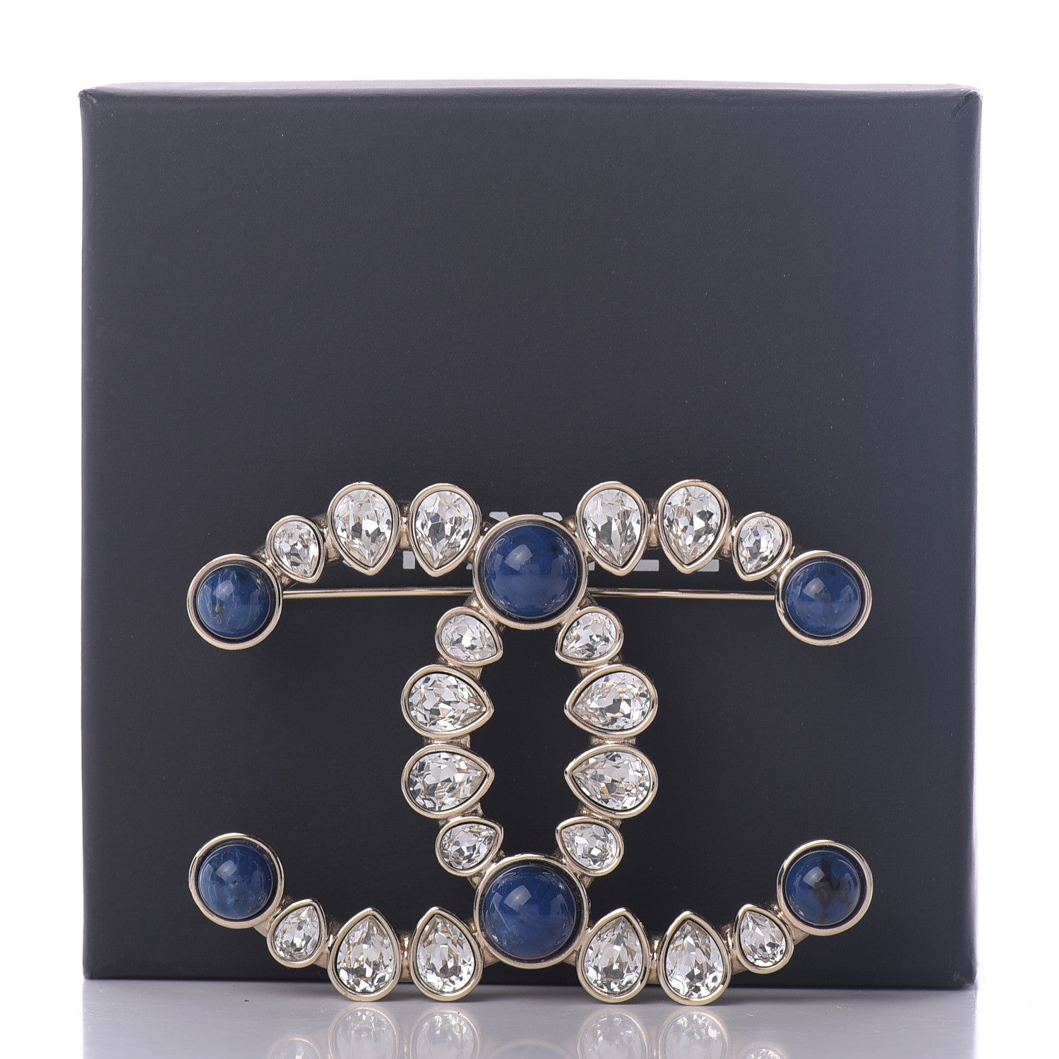 Chanel Strass Crystal CC Brooch Gold Blue 5 of 5