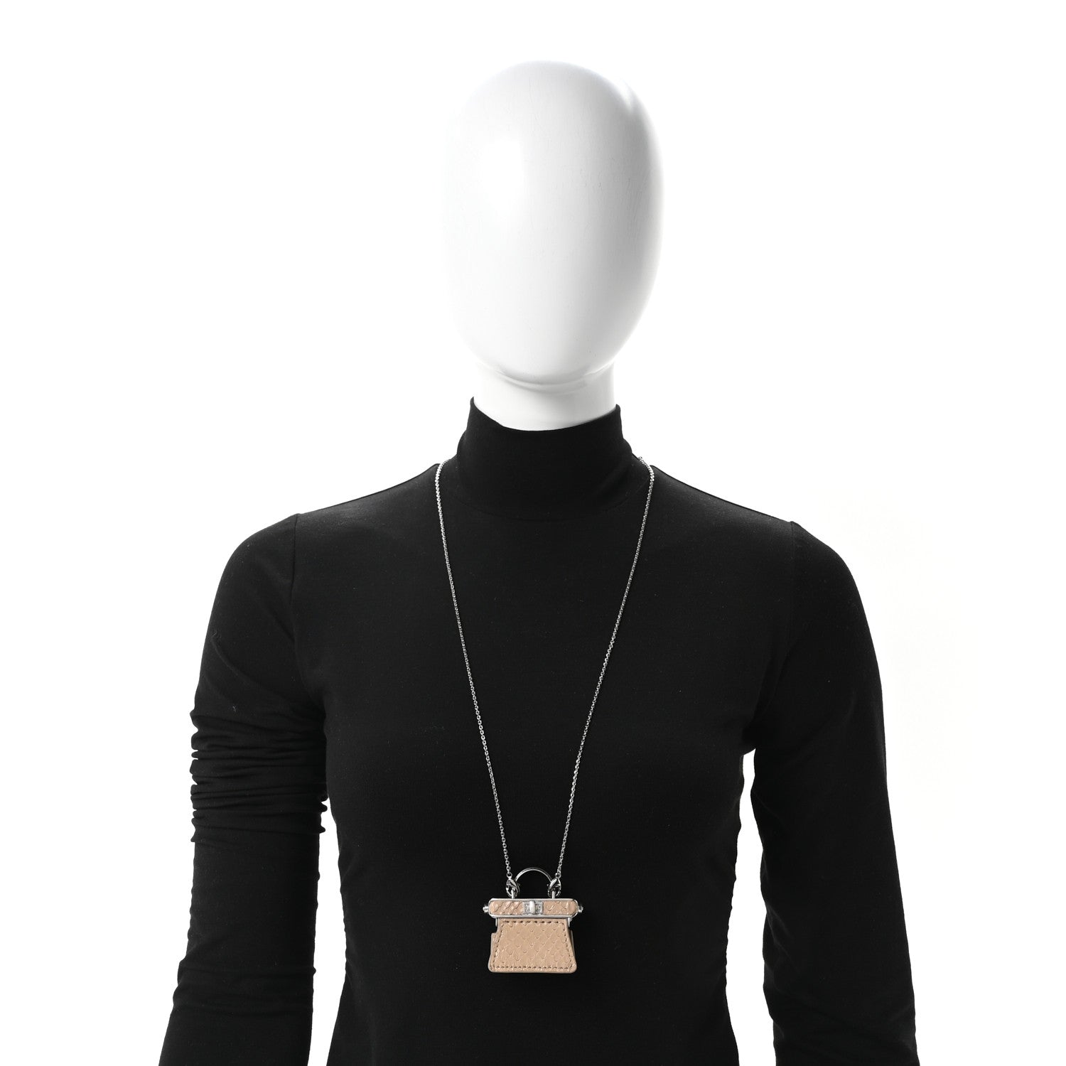 Fendi Metal Python Micro Peekaboo Charm Necklace Silver Beige Amido 2 of 4