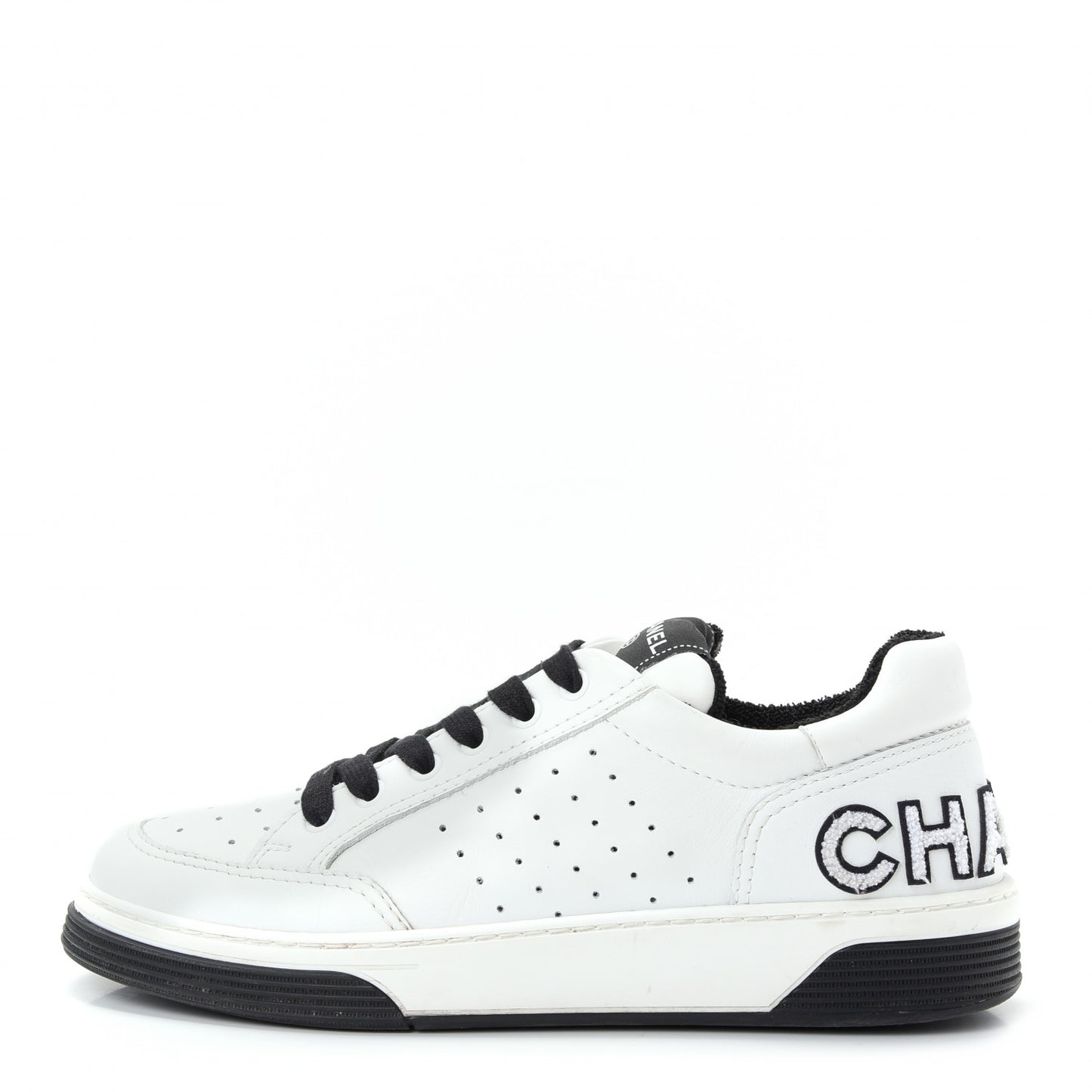 Calfskin Womens Logo Sneakers 40 Black White