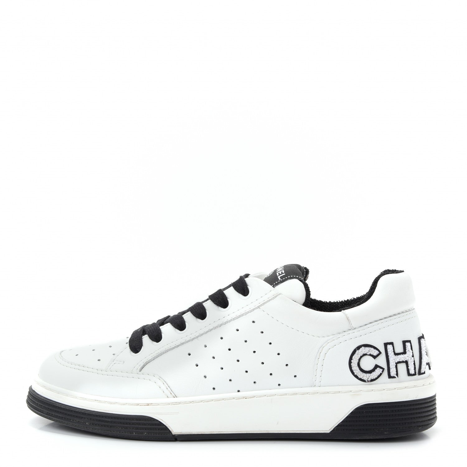 Chanel Calfskin Womens Logo Sneakers 40 Black White 1 of 11
