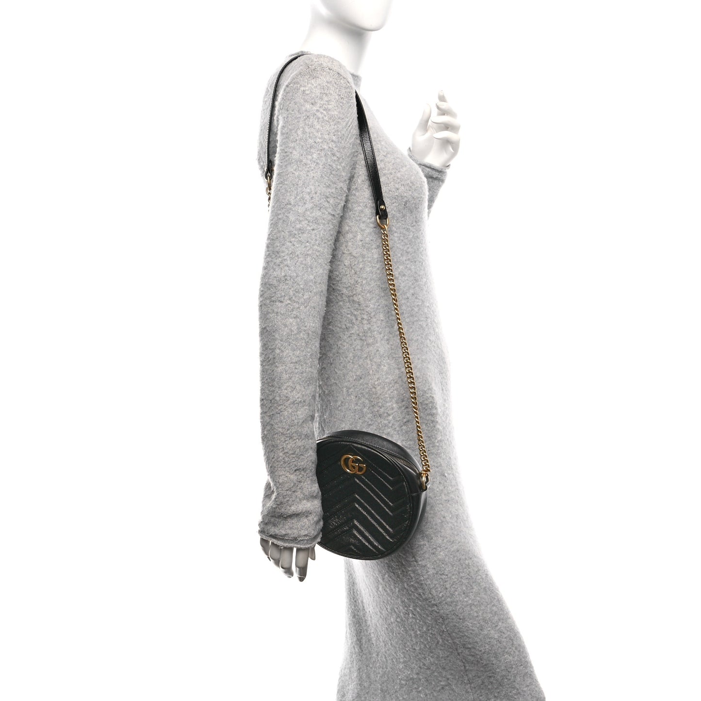 Azalea Calfskin Matelasse Heart Mini GG Marmont Round Shoulder Bag Black