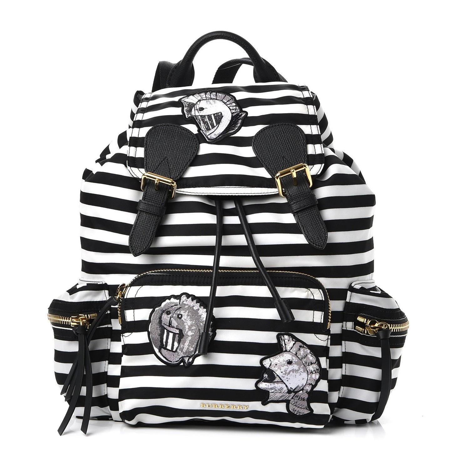 Nylon Striped Medium Rucksack Backpack Black White