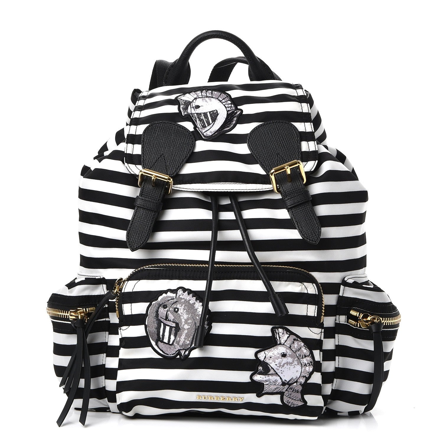 Burberry Nylon Striped Medium Rucksack Backpack Black White 1 of 8