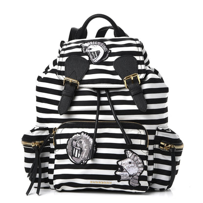 Burberry Nylon Striped Medium Rucksack Backpack Black White 1 of 8
