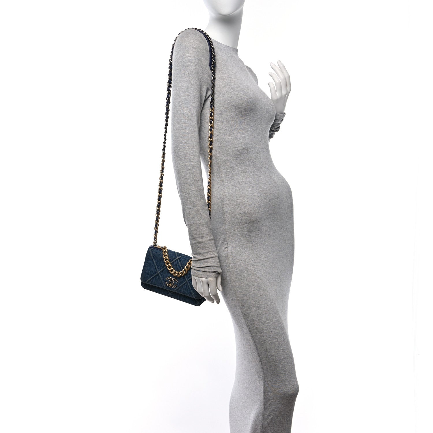 Chanel Denim Quilted Chanel 19 Wallet On Chain WOC Blue 3 of 11