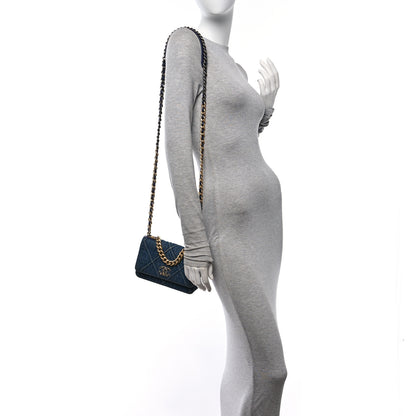 Chanel Denim Quilted Chanel 19 Wallet On Chain WOC Blue 3 of 11