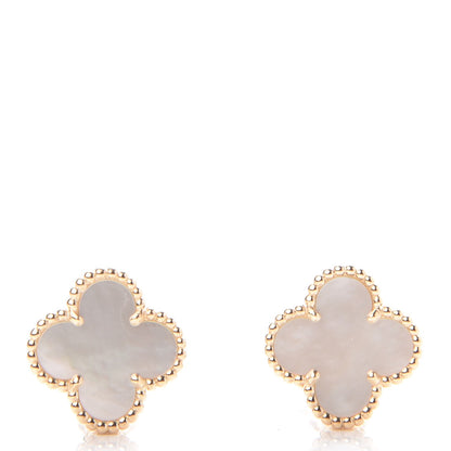 Van Cleef & Arpels 18K Yellow Gold Mother of Pearl Vintage Alhambra Earrings 5 of 8