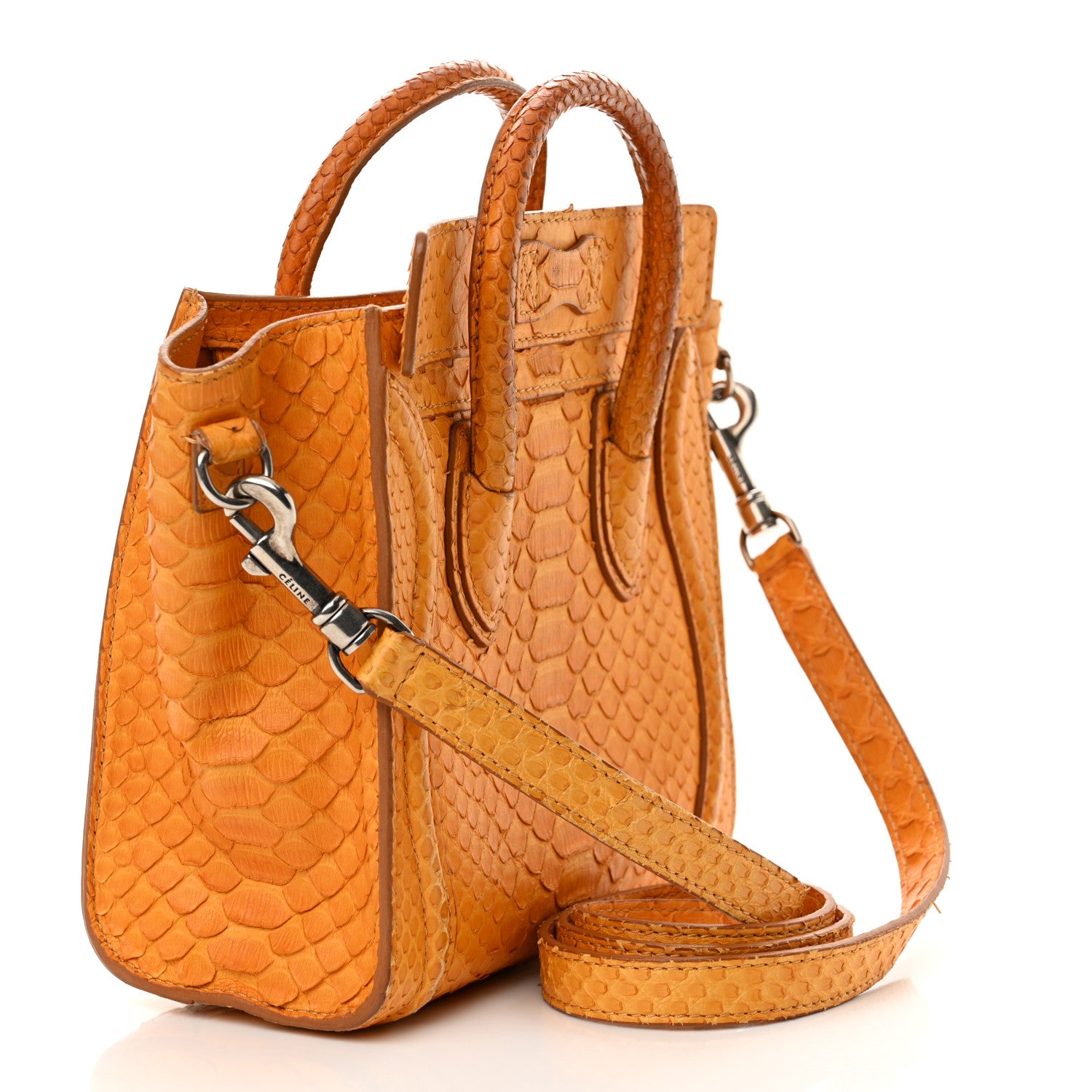 Celine Snakeskin Calfskin Nano Luggage Yellow 3 of 21