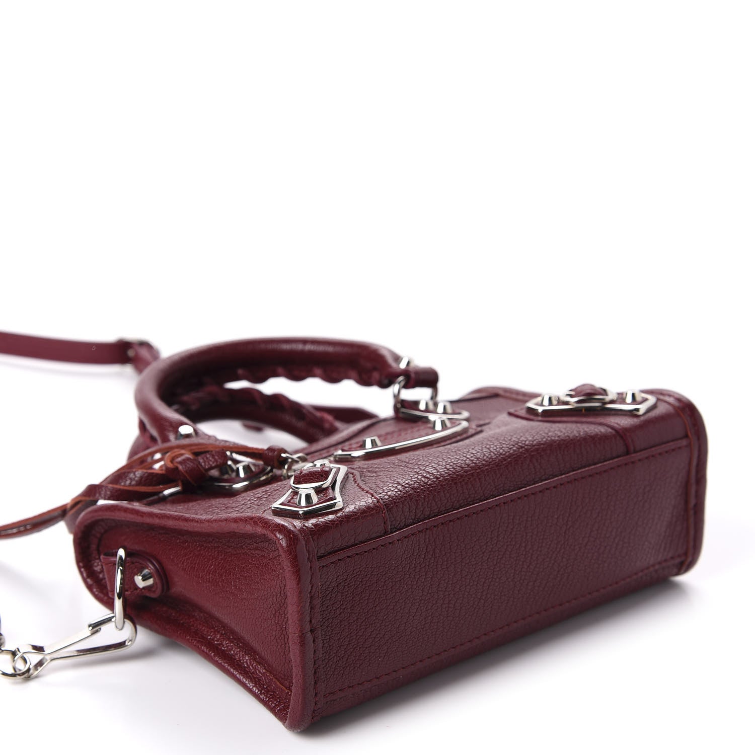 Balenciaga Chevre Silver Metallic Edge Hardware Nano City Rouge Lie De Vin 5 of 11
