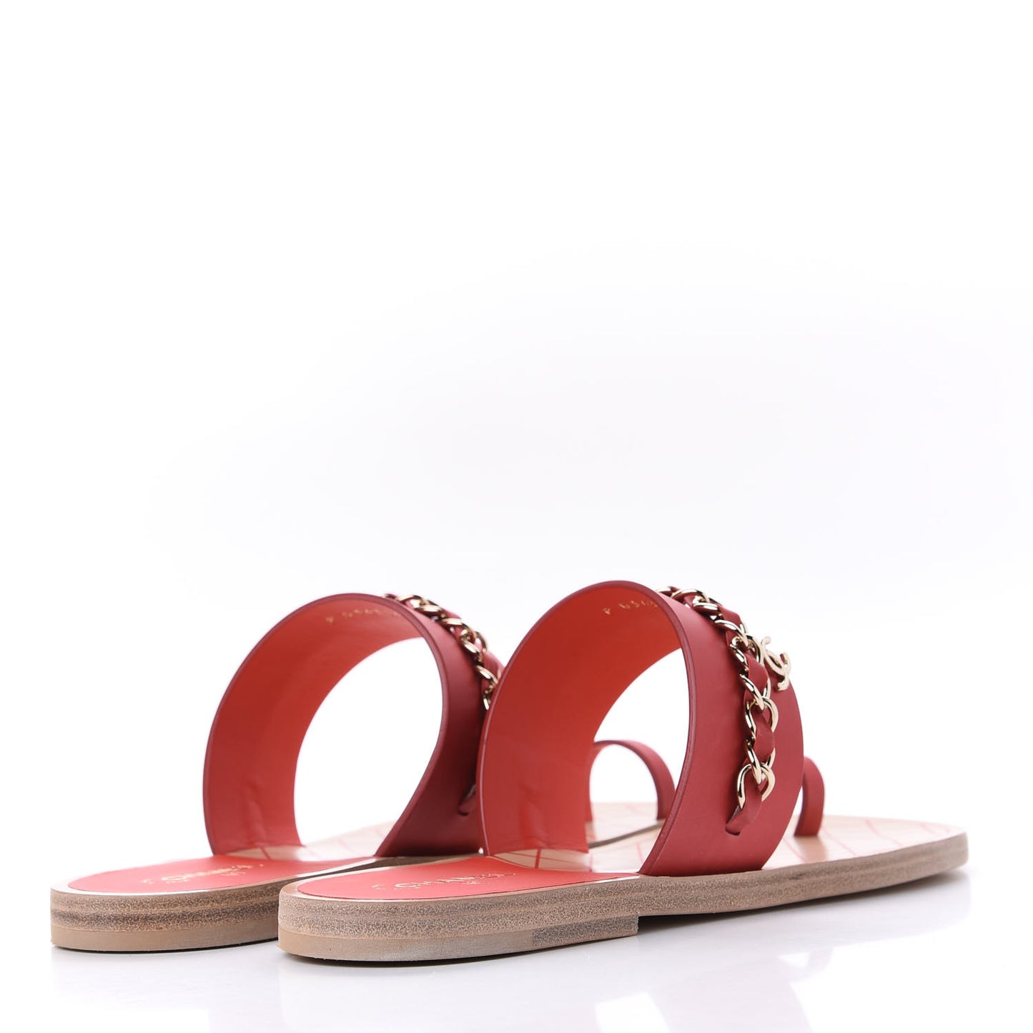 Calfskin Chain CC Sandals 40 Red