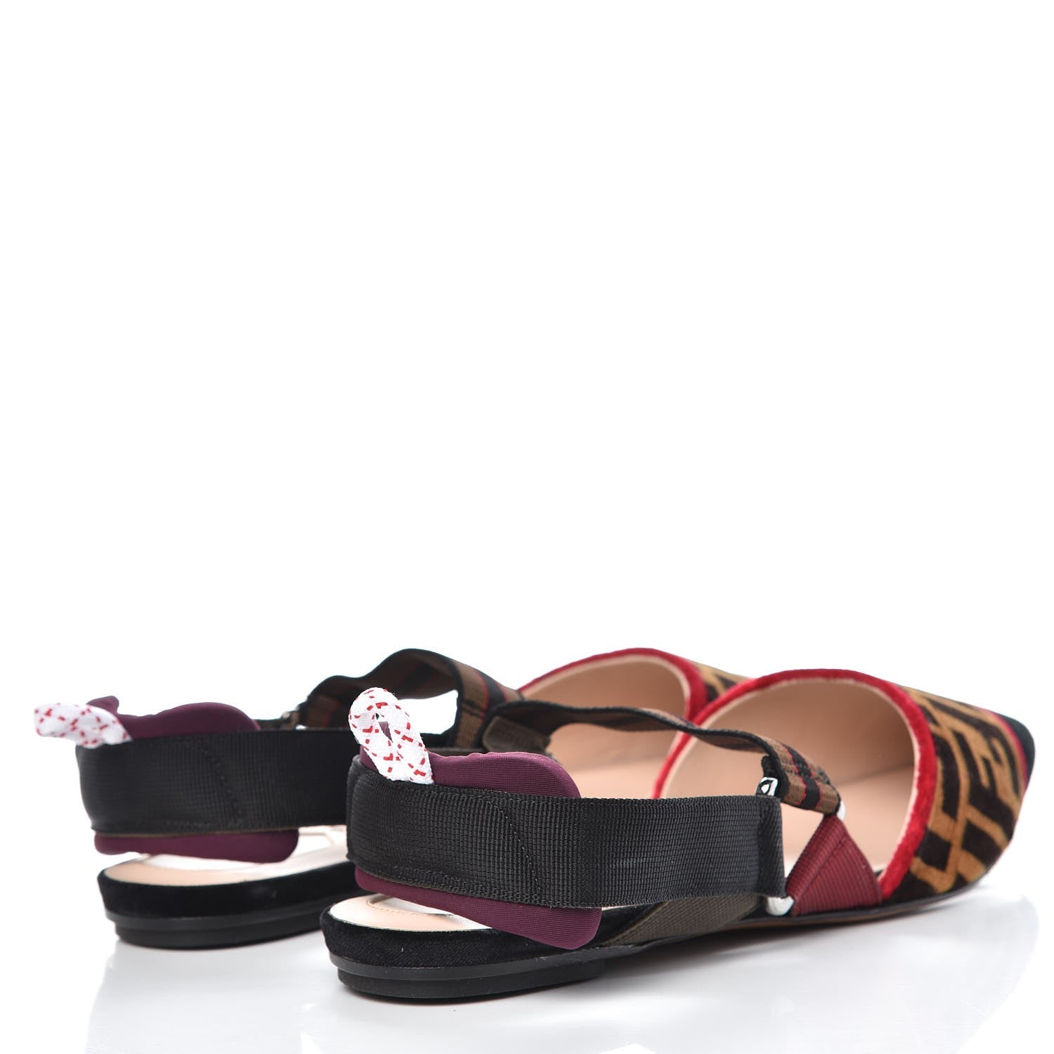 Fendi Velvet FF Colibri Slingback Ballerina Flats 39 Tobacco Black Red 4 of 8