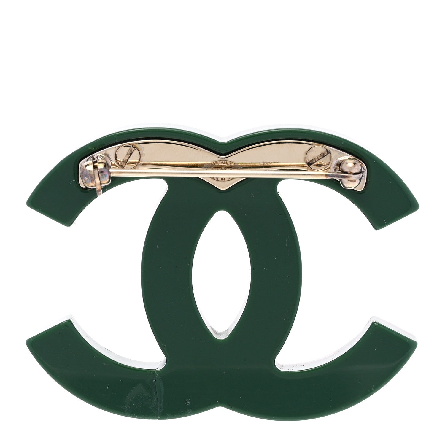Chanel Resin Crystal Studded CC Brooch Green Multicolor 3 of 4