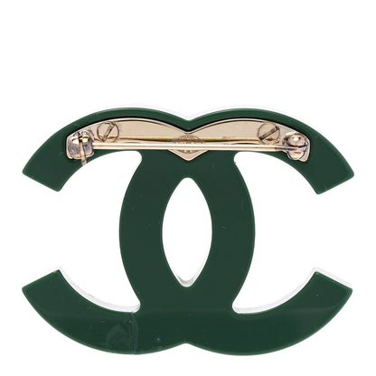 Chanel Resin Crystal Studded CC Brooch Green Multicolor 3 of 4
