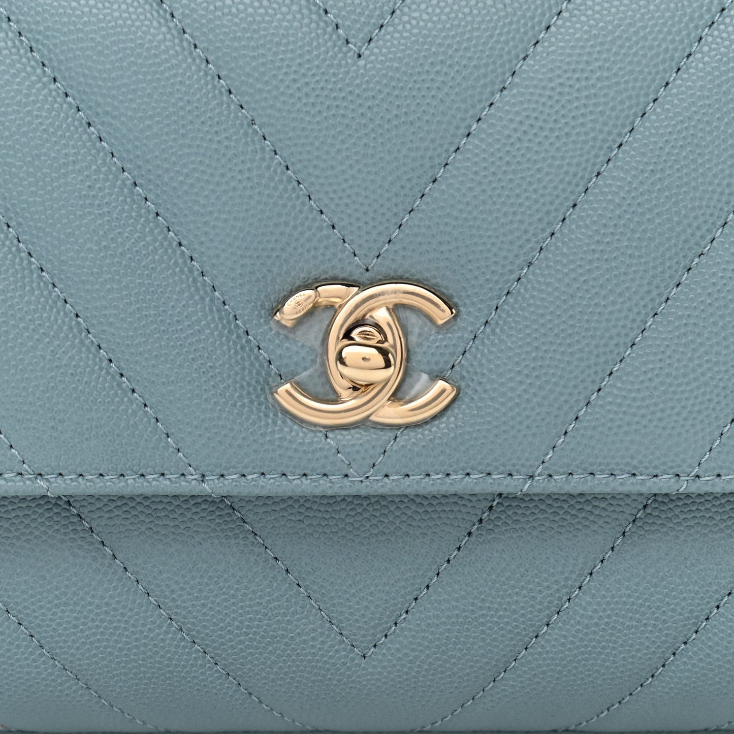 Caviar Chevron Quilted Mini Coco Handle Flap Sky Blue