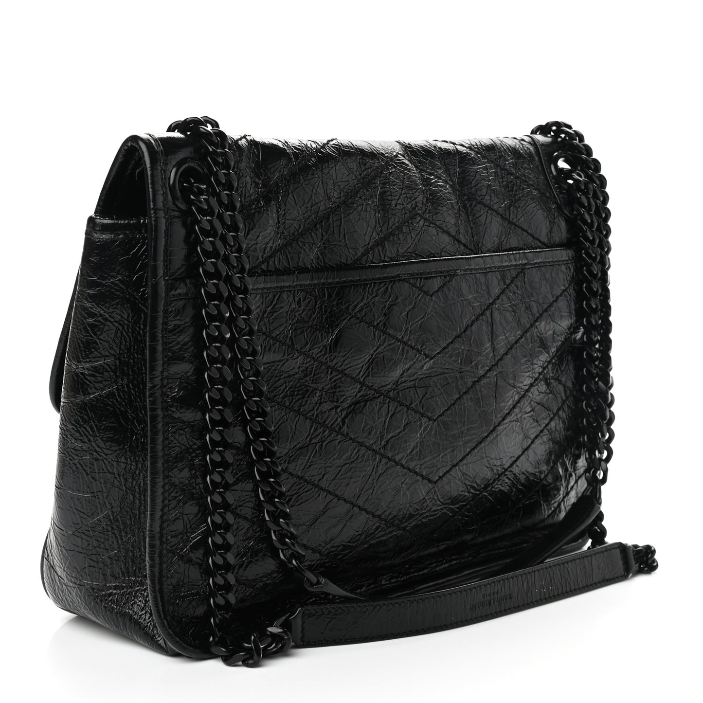 Crinkled Calfskin Matelasse Monogram Medium Niki Chain Satchel Black