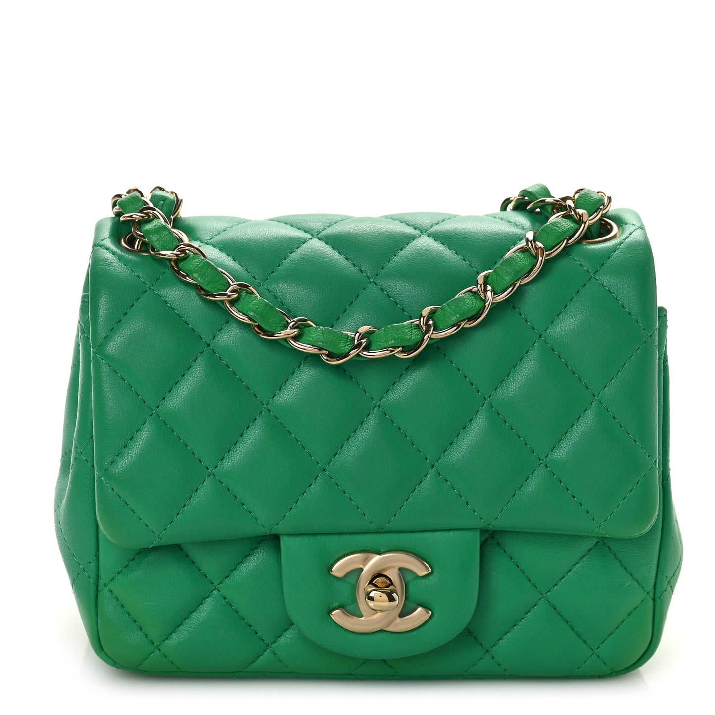 Lambskin Quilted Mini Square Flap Green