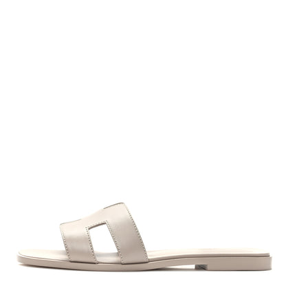 Hermes Box Calfskin Oran Sandals 37.5 Beige Mastic 1 of 9