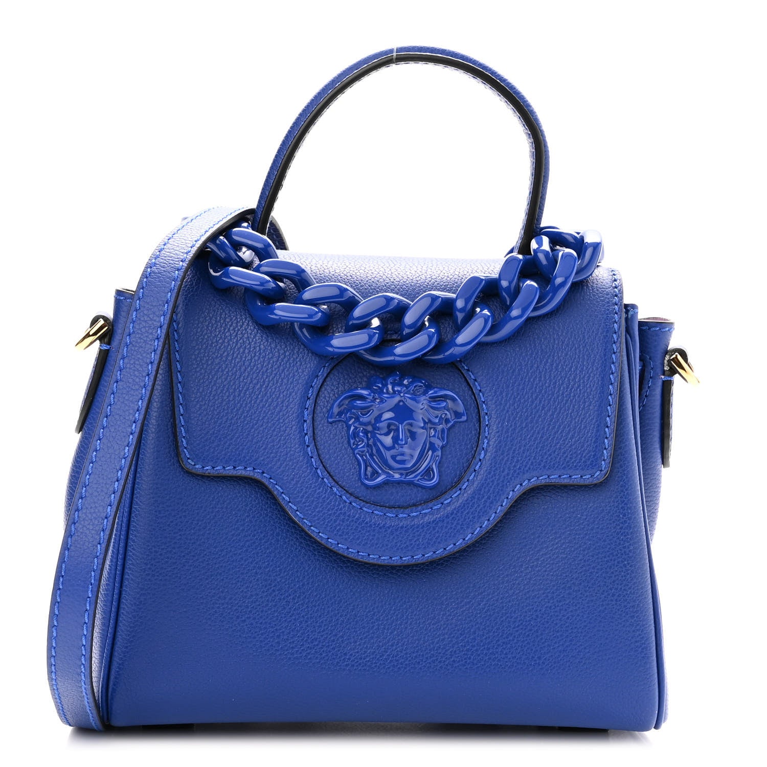 Versace Grained Calfskin Small La Medusa Top Handle Bag Lapis 1 of 9