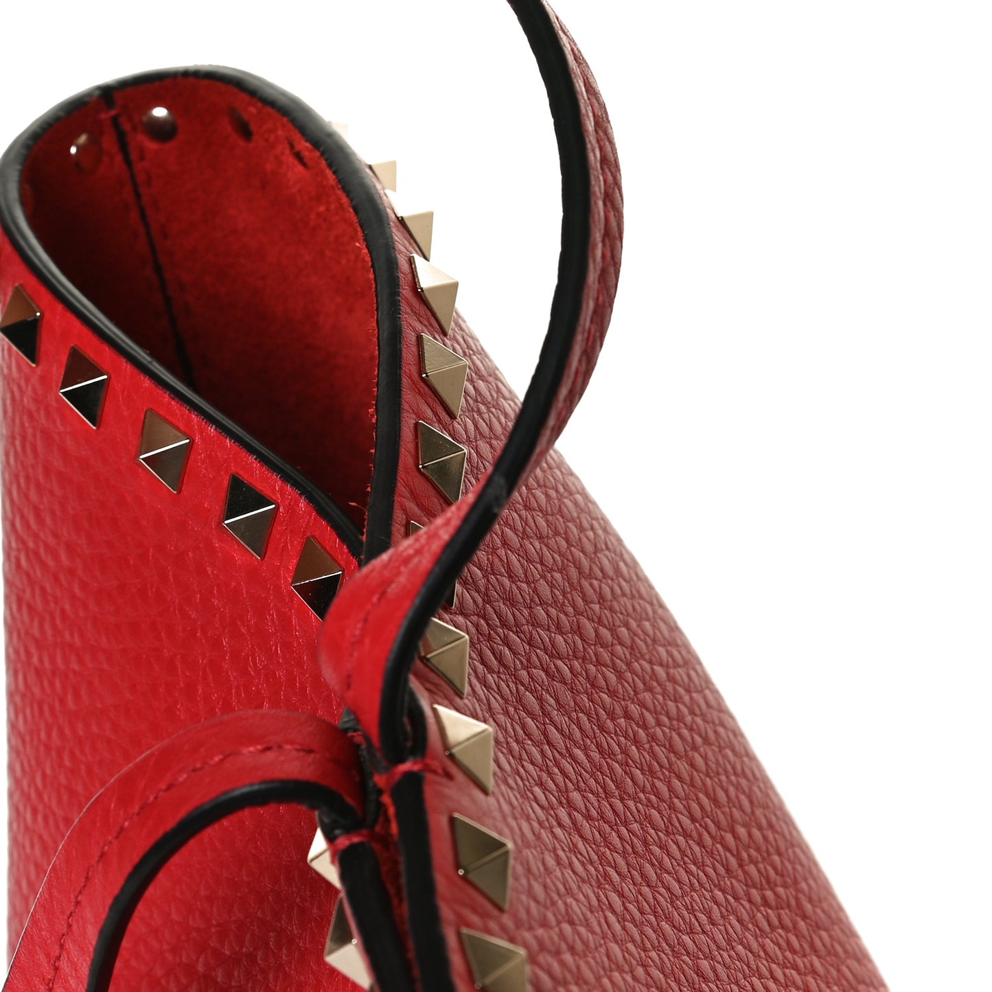 Grained Calfskin Small Rockstud Shoulder Tote Rouge Pur