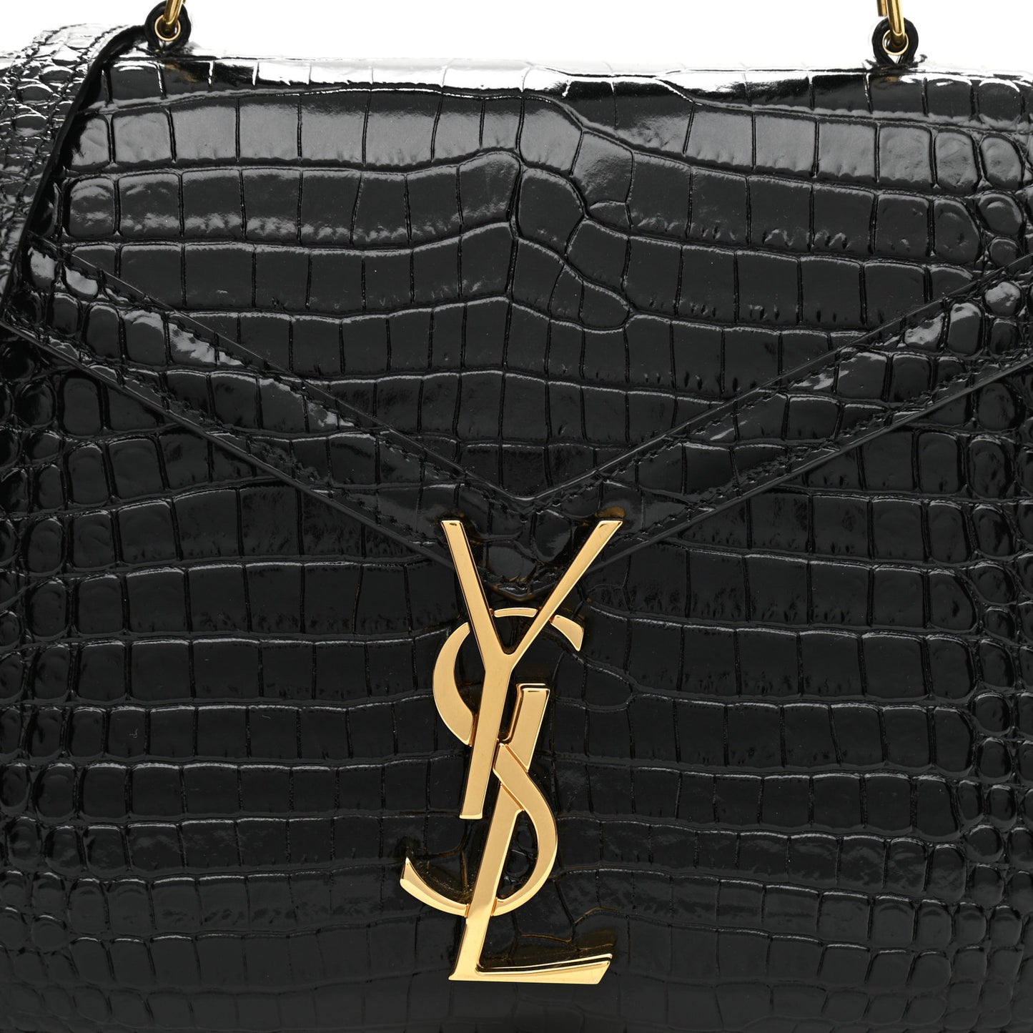 Calfskin Crocodile Embossed Mini Classic Monogram Cassandra Top Handle Black