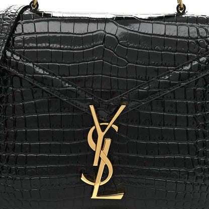 Saint Laurent Calfskin Crocodile Embossed Mini Classic Monogram Cassandra Top Handle Black 8 of 10