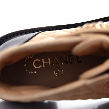 Chanel Lambskin Calfskin Quilted Lace Up Combat Boots 36.5 Beige Black 8 of 13