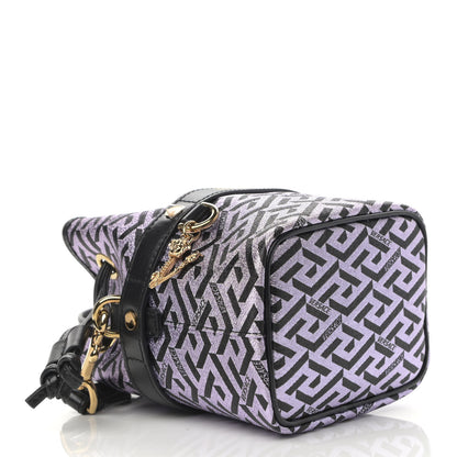 Versace Coated Canvas La Greca Glitter Print Mini Bucket Bag Orchid Black 8 of 11