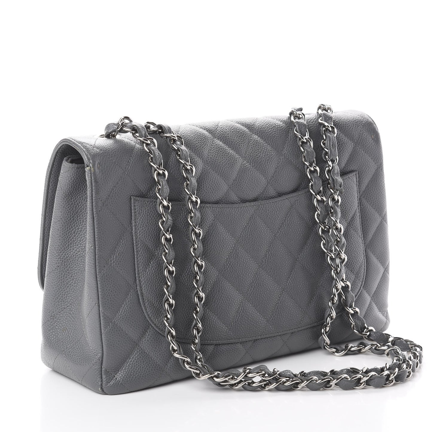 Caviar Quilted Jumbo Single Flap Grey