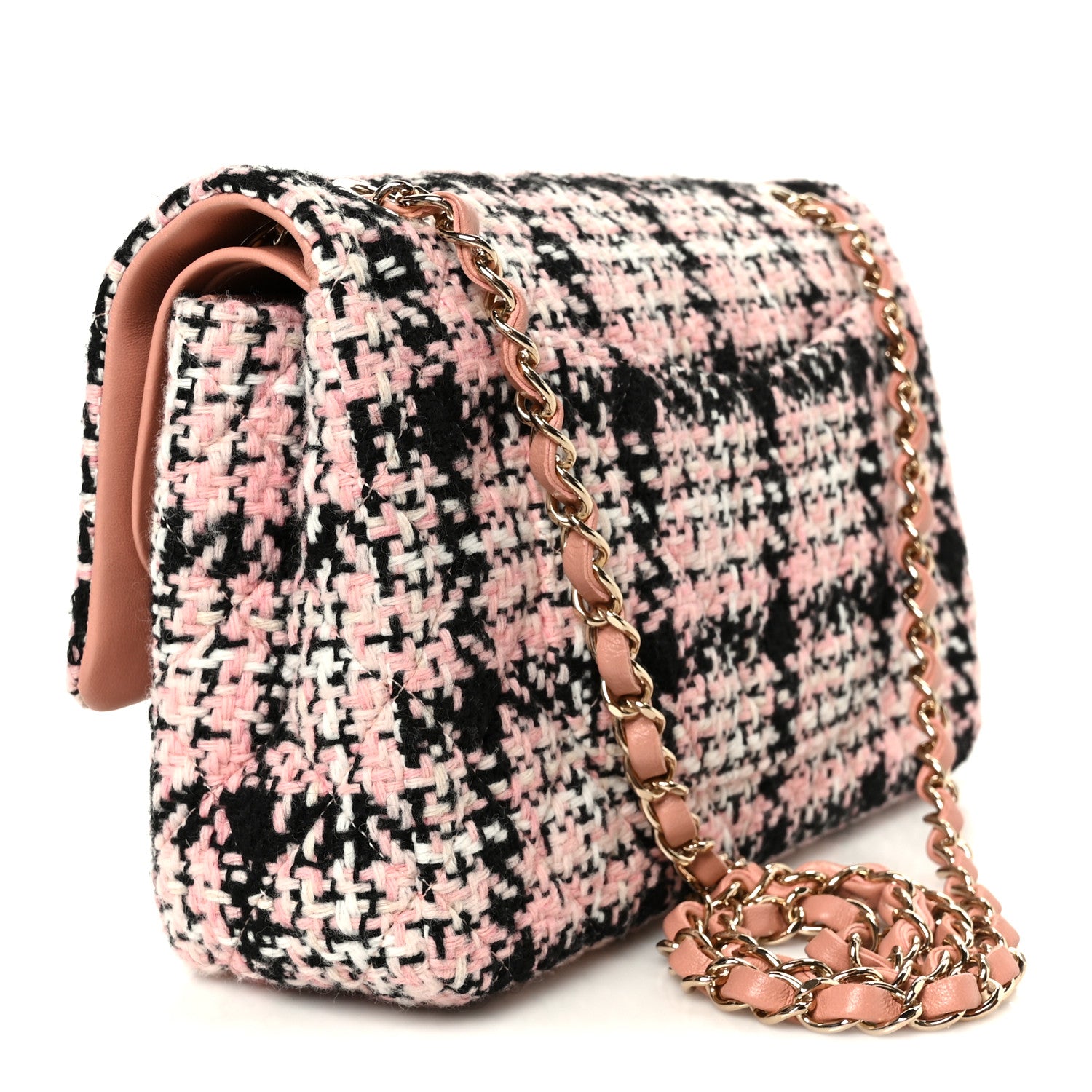 Chanel Tweed Quilted Medium Double Flap Pink Black White 2 of 10