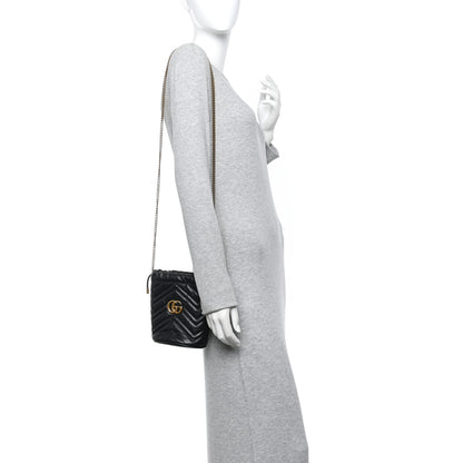 Gucci Calfskin Matelasse Mini GG Marmont 2.0 Bucket Bag Black 2 of 11