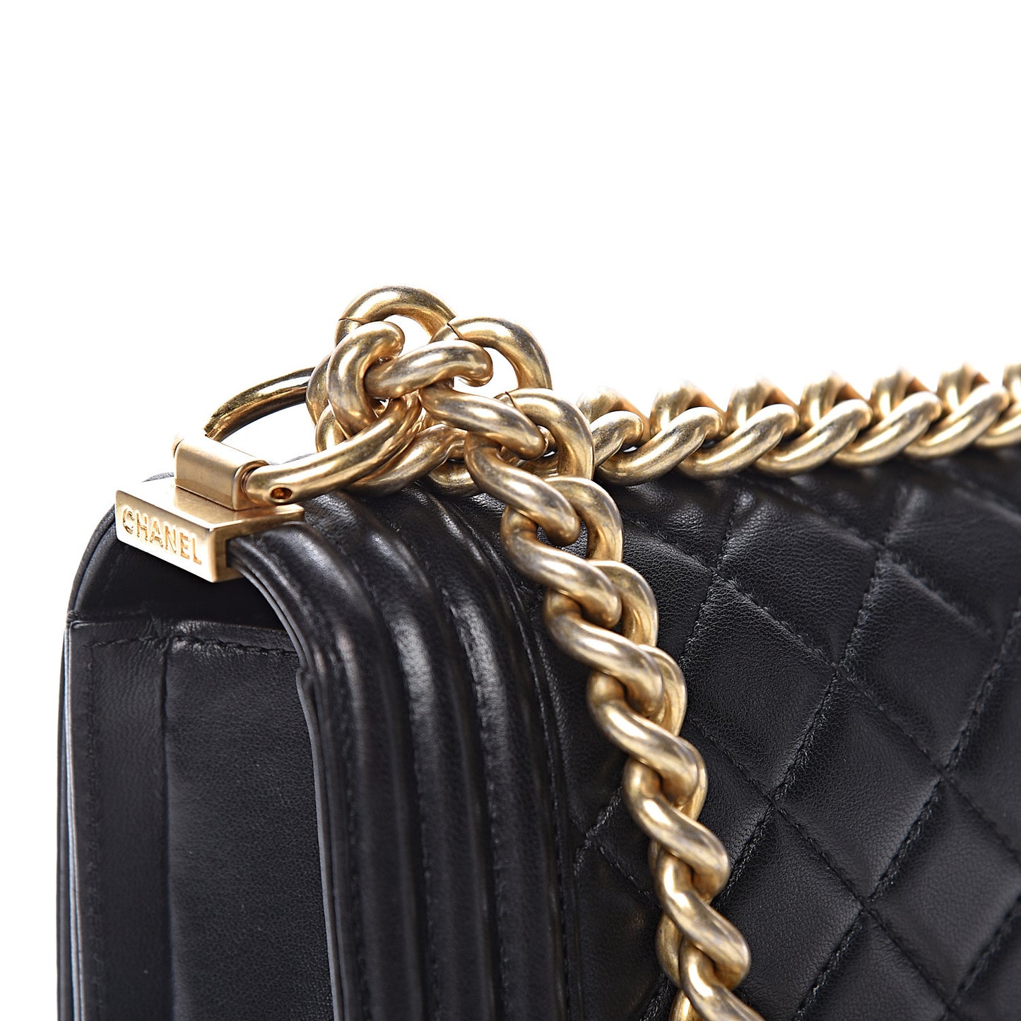 Lambskin Quilted Small Boy Flap Black