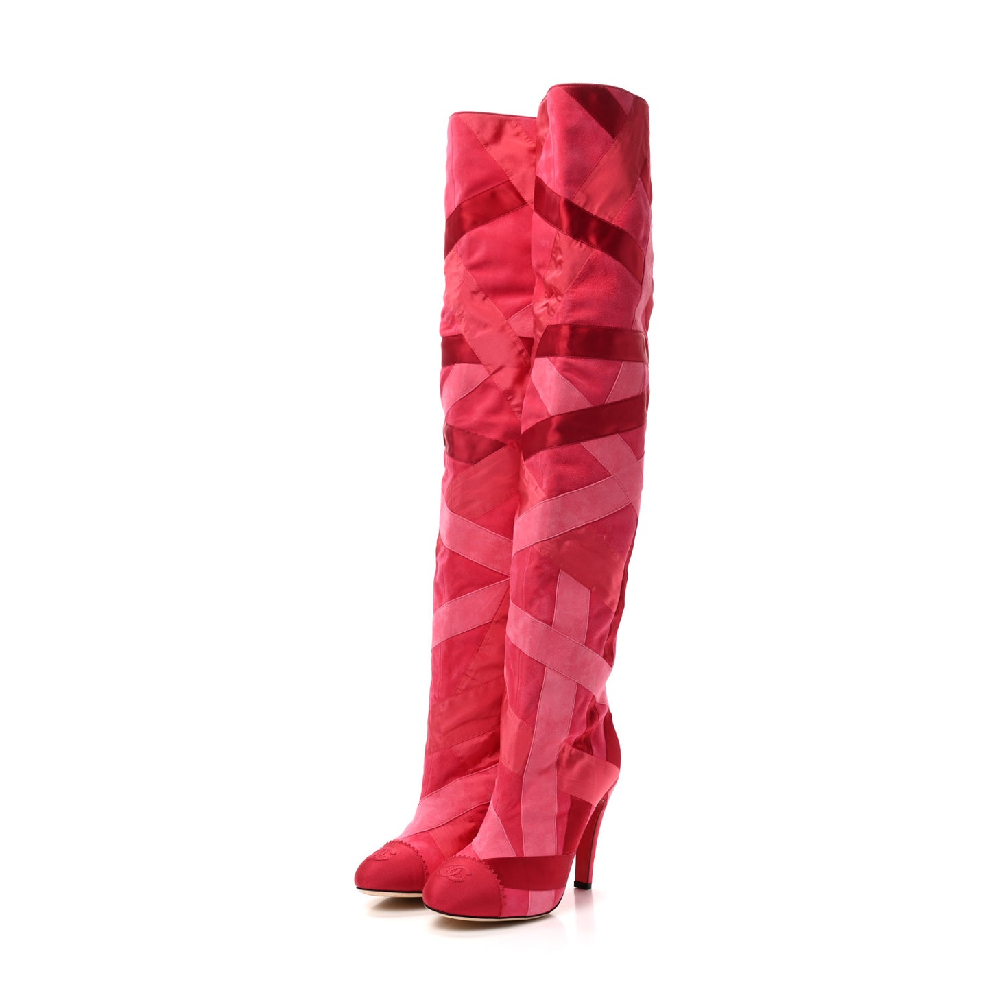 Suede Grosgrain Patchwork Over The Knee Boots 38 Pink