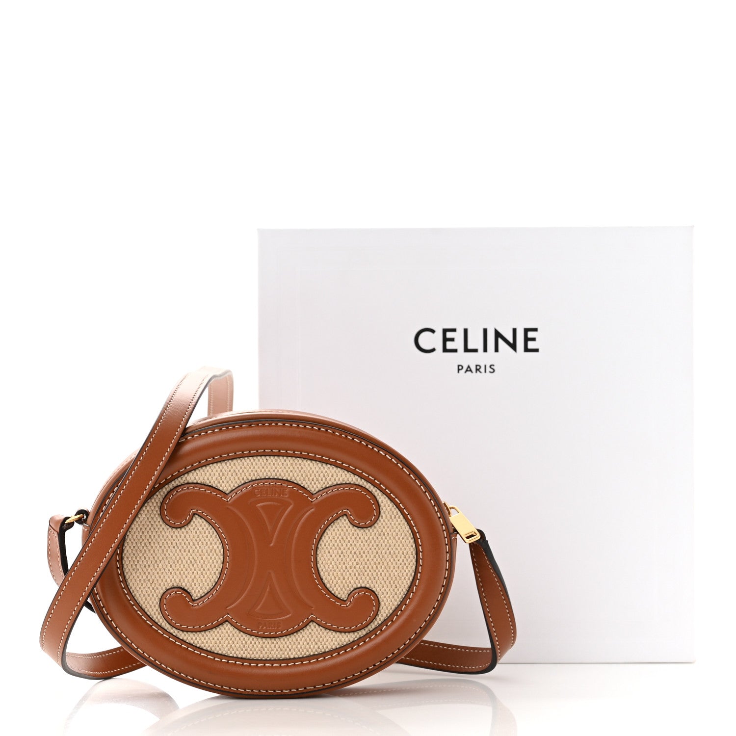 Celine Canvas Calfskin Cuir Small Triomphe Oval Crossbody Purse Natural Tan 12 of 12
