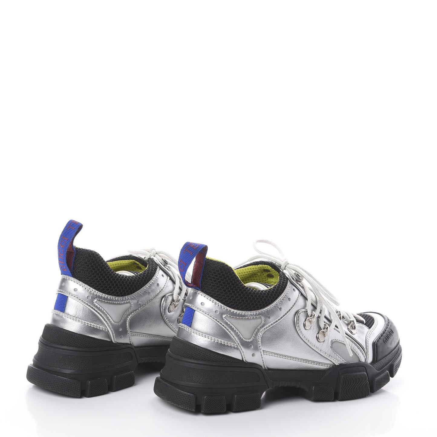 X SEGA Metallic Calfskin Mesh Womens Flashtrek Sneakers 37 Silver Black