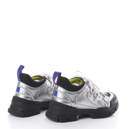 Gucci X SEGA Metallic Calfskin Mesh Womens Flashtrek Sneakers 37 Silver Black 4 of 7