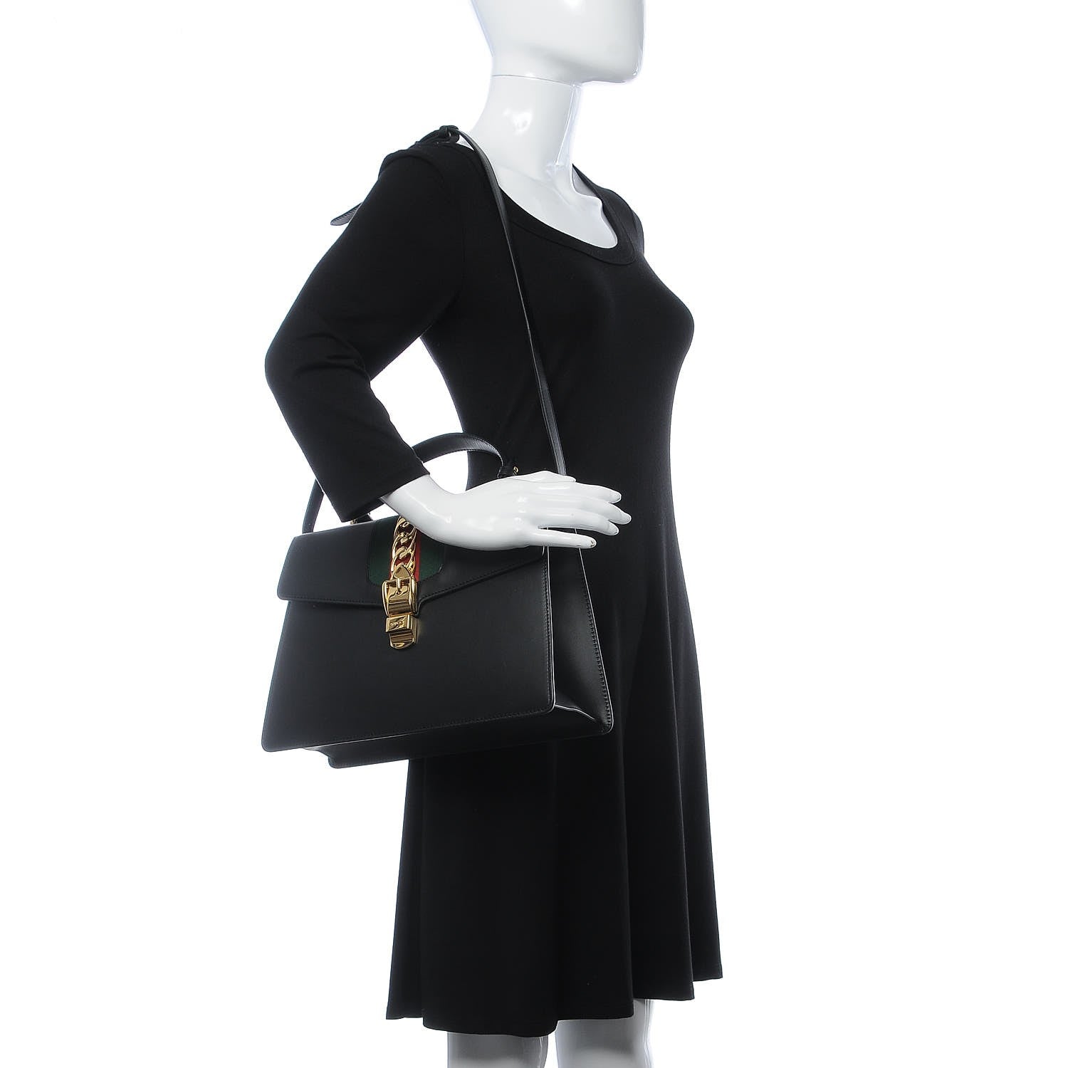 Gucci Calfskin Medium Sylvie Top Handle Bag Black 2 of 7