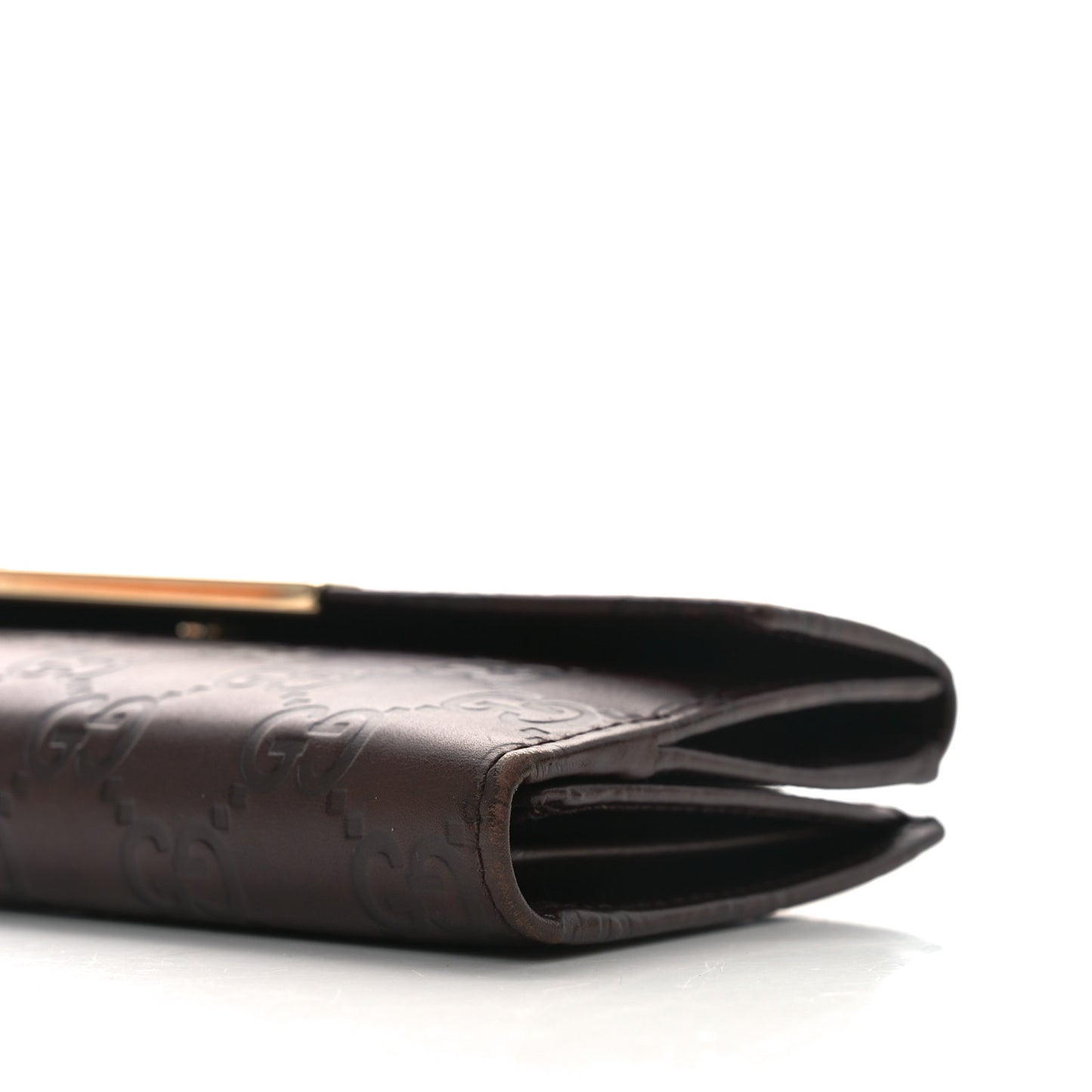 Guccissima Margaux Calfskin Metal Bar Continental Flap Wallet Chocolate