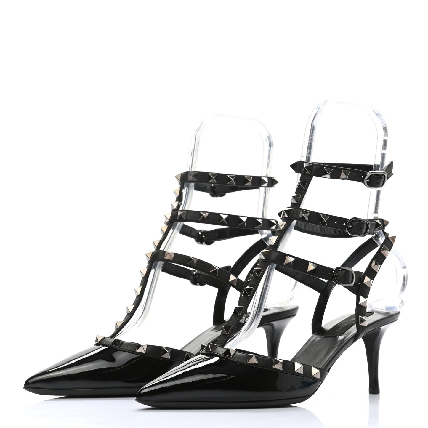 Patent Nappa Rockstud Ankle Strap 65mm Pumps 38 Black
