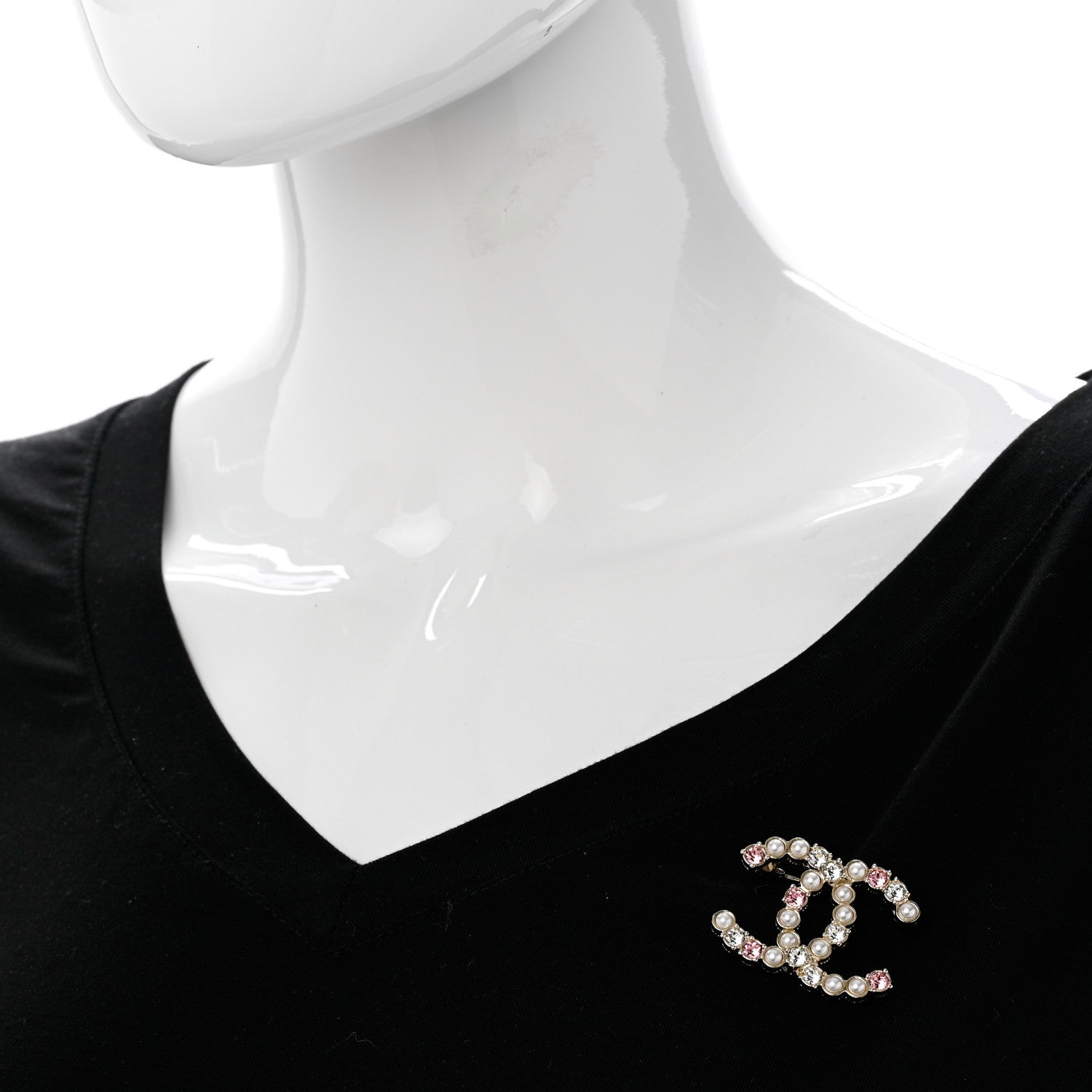 Chanel Pearl Crystal CC Brooch Gold Pearly White Purple 2 of 5