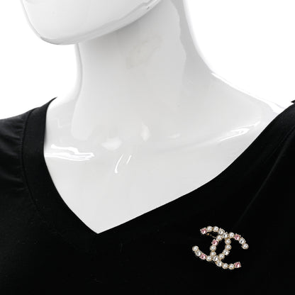 Chanel Pearl Crystal CC Brooch Gold Pearly White Purple 2 of 5