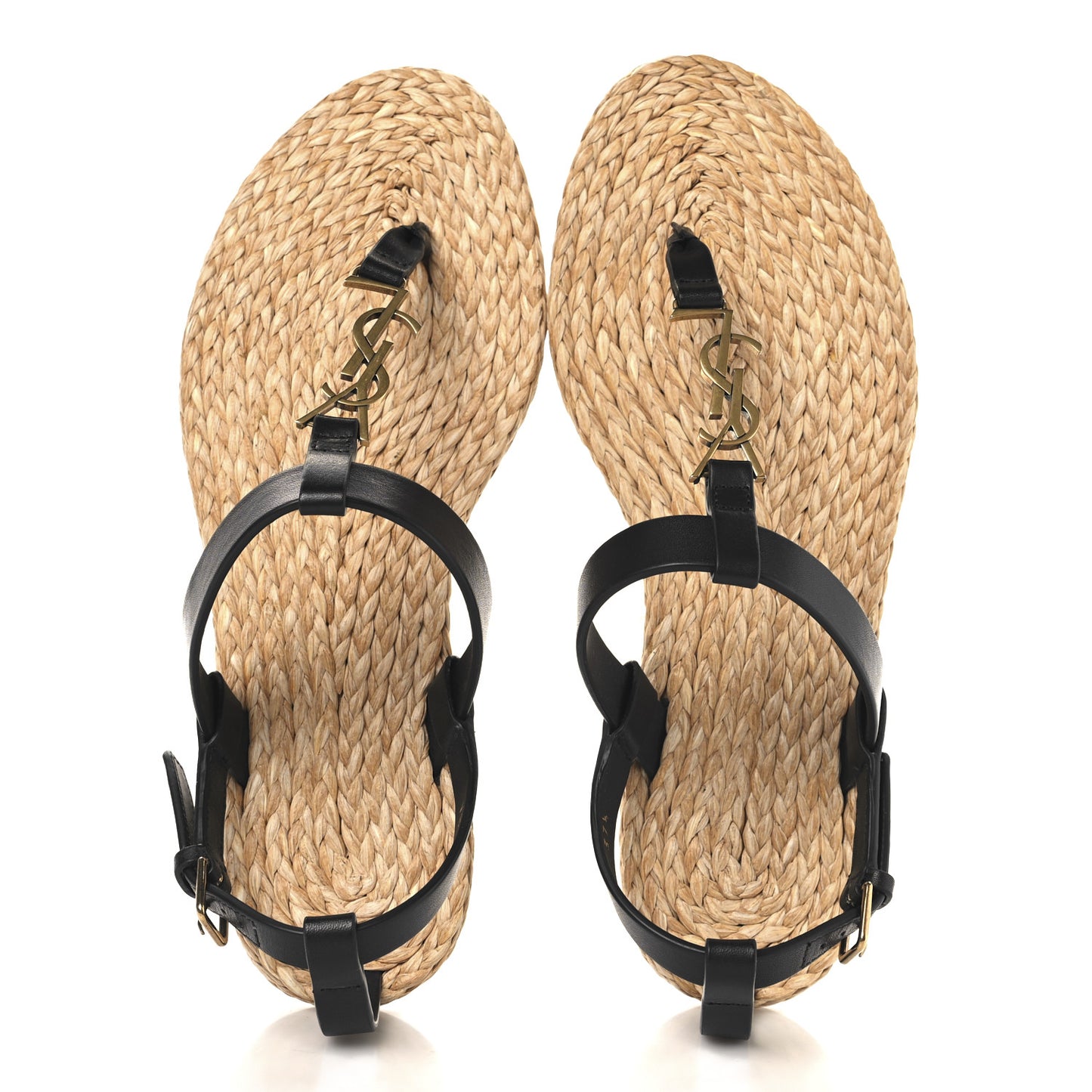 Calfskin Raffia Cassandra Monogram Sandals 37.5 Black