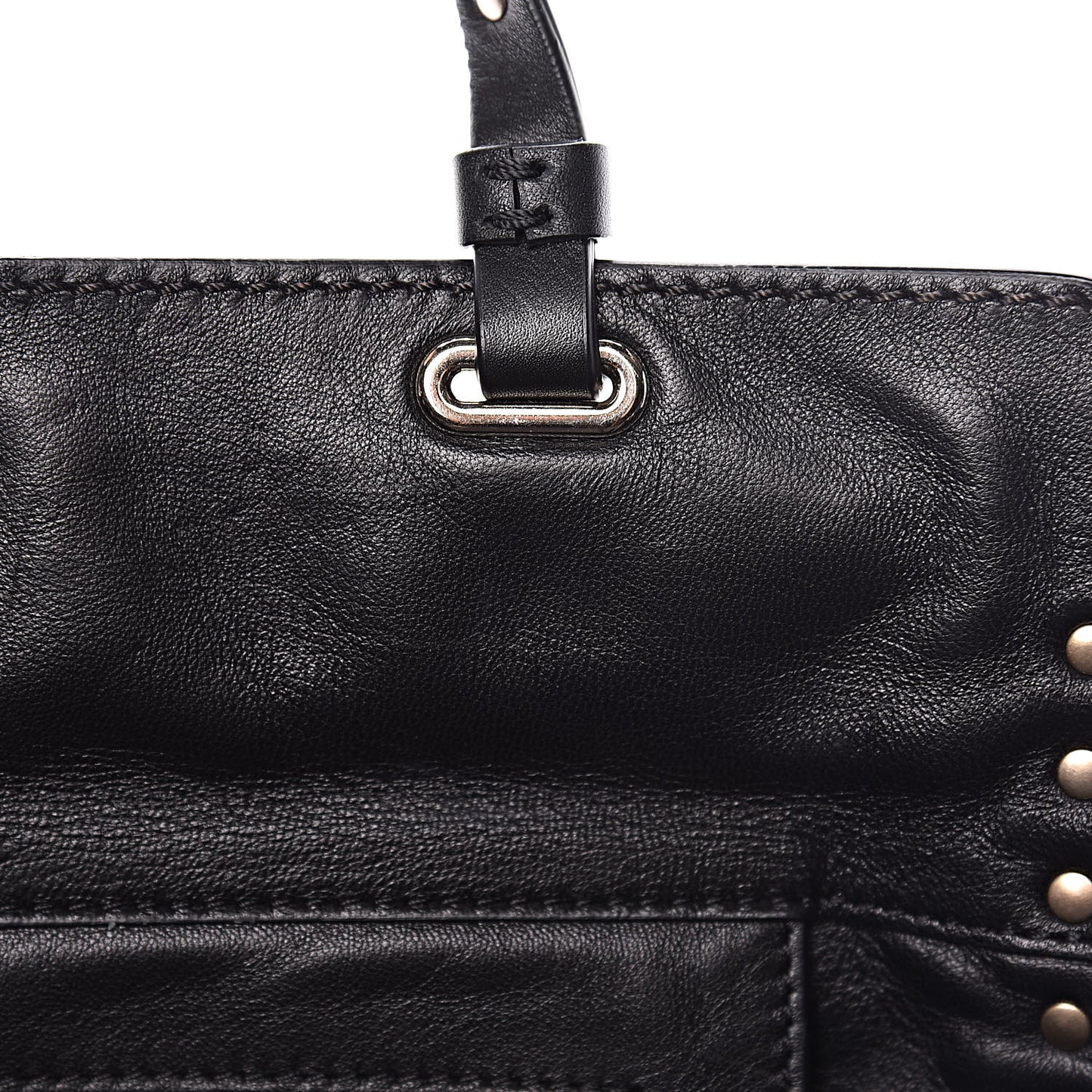 Vitello Monochrome Medium Rockstud Tote Black Light Ivory