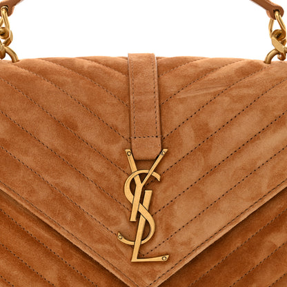 Saint Laurent Suede Matelasse Chevron Monogram Medium College Bag Cinnamon 8 of 12