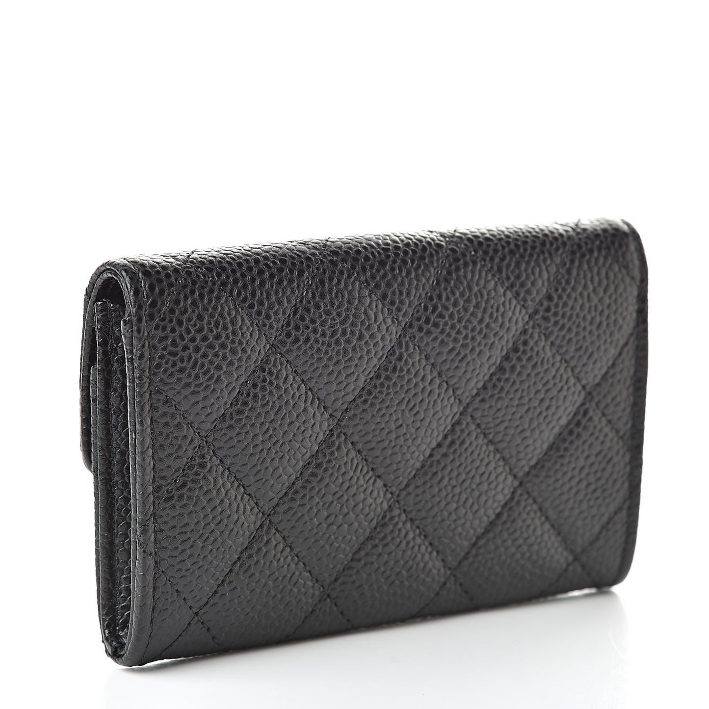 Caviar Quilted Flap Card Holder Wallet Black