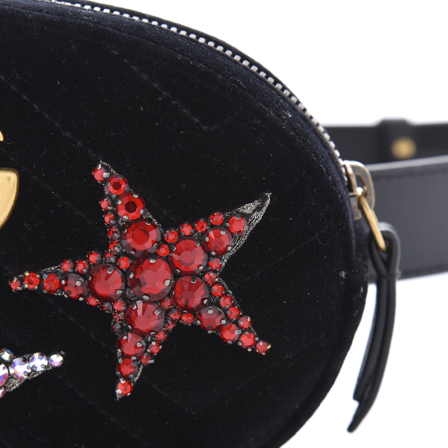 Velvet Matelasse Crystal Star GG Marmont Belt Bag 95 38 Black
