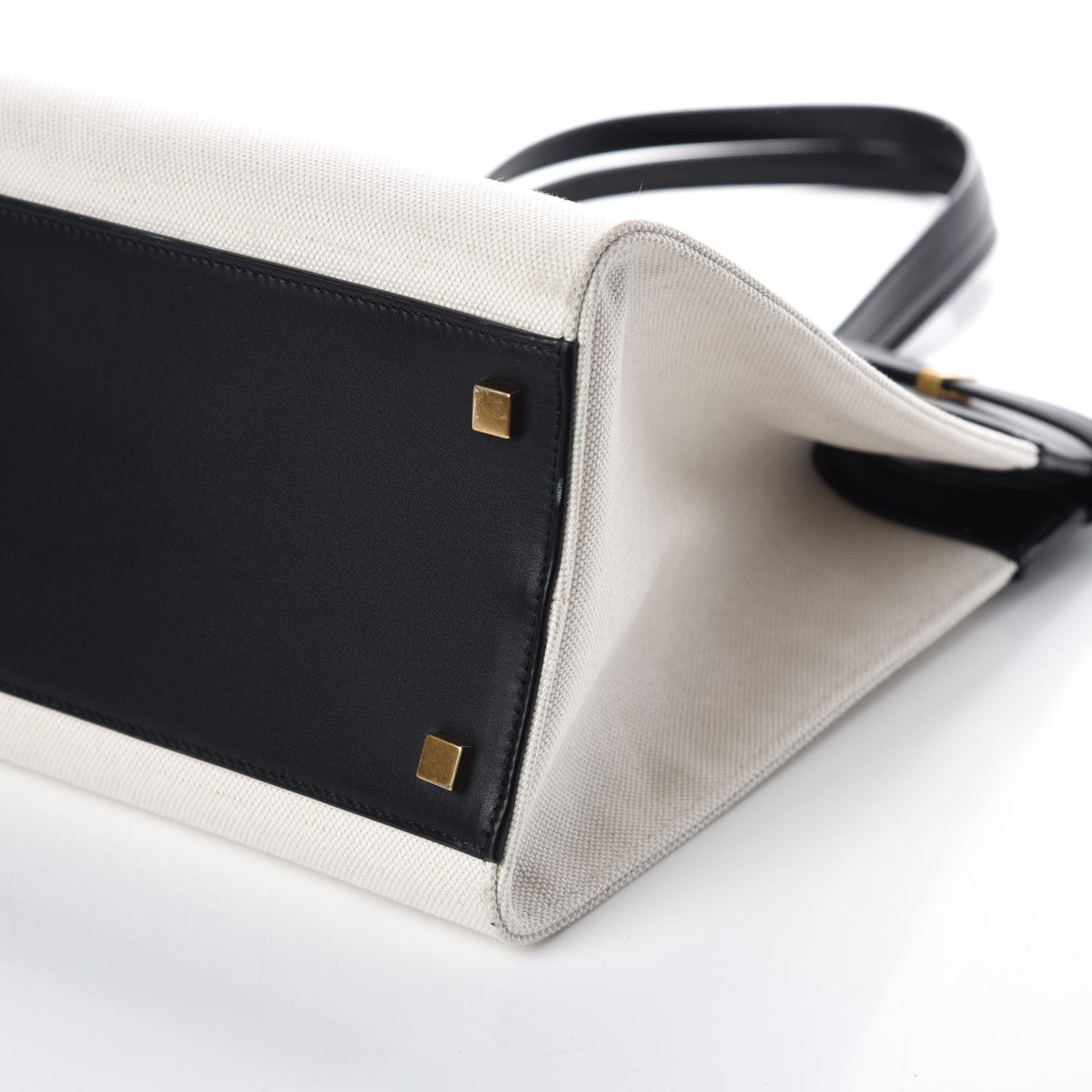 Canvas Calfskin Medium Manhattan Shopper Tote Natural Black