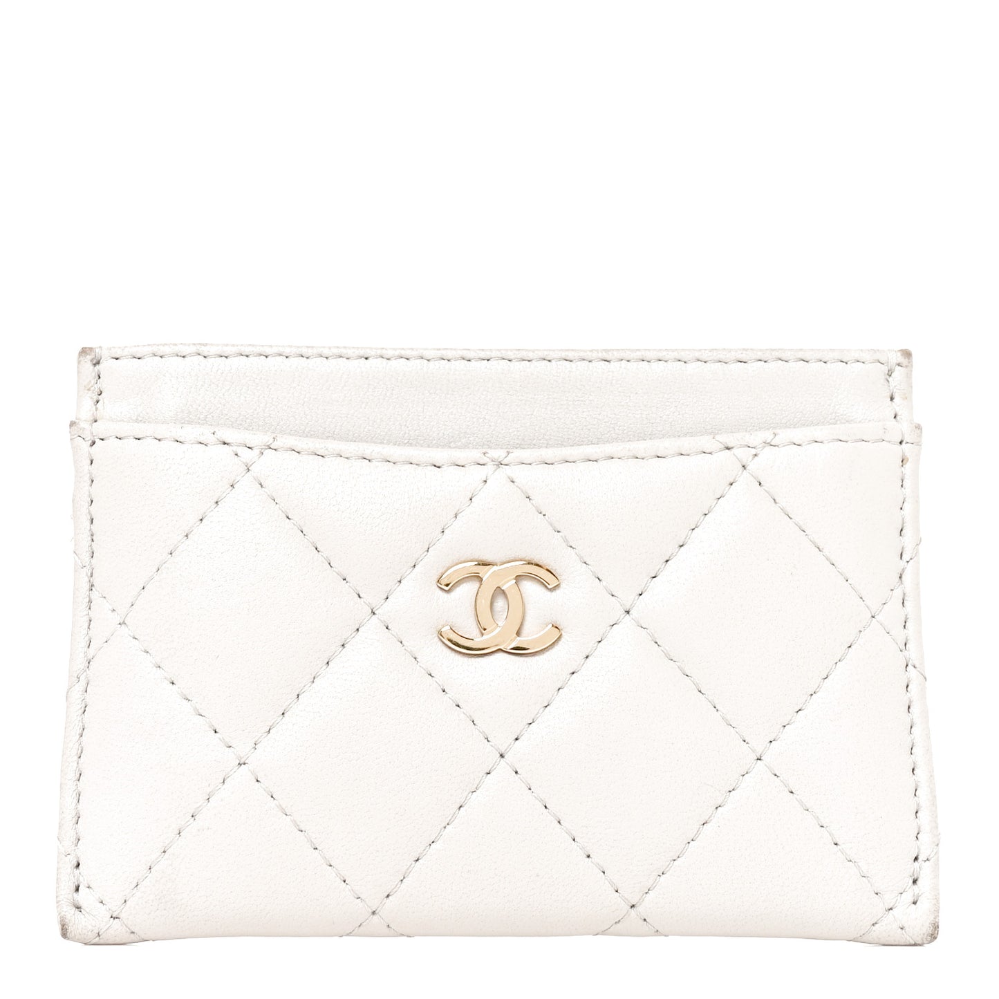 Lambskin Quilted Card Holder Grey